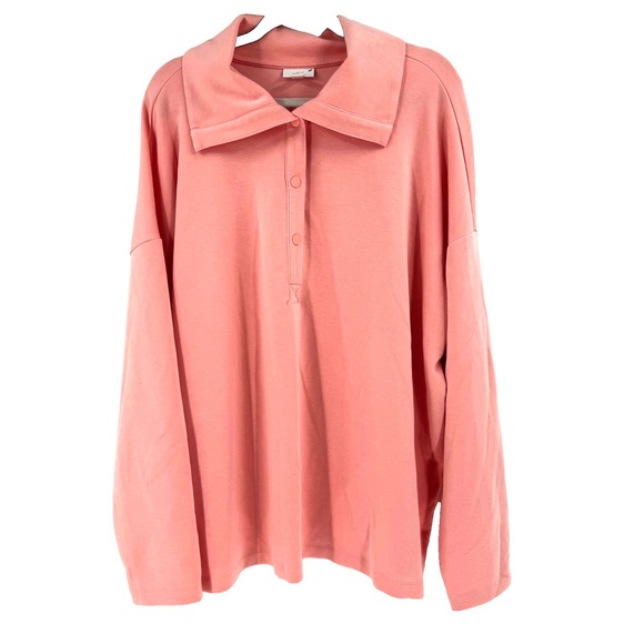 J Jill Fit 1/4 Snap Pullover Sweatshirt Women's 3X Pink Soft Knit Athleisure - Picture 1 of 8